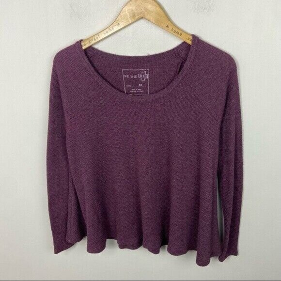 Free People Waffle Knit Thermal Long Sleeve Top Rockabilly Raglan Purple Boho XS - Picture 11 of 12